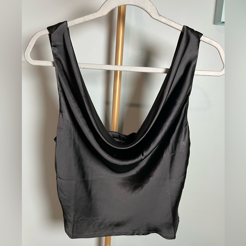 Lulus Black Satin Blouse